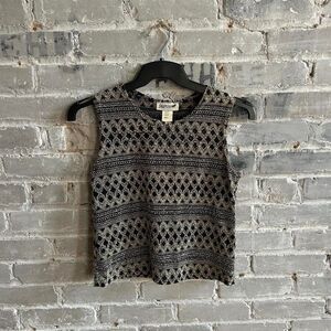 VTG 90s Jaipur Metallic Silver Black Textured Knit Beaded Tank Top Small USA